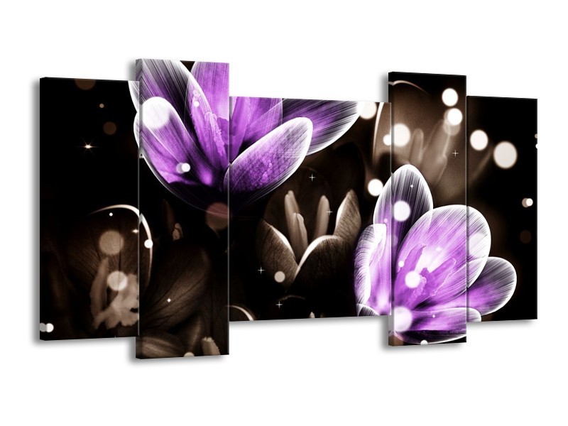 Canvas schilderij Bloem | Paars, Grijs | 120x65 5Luik