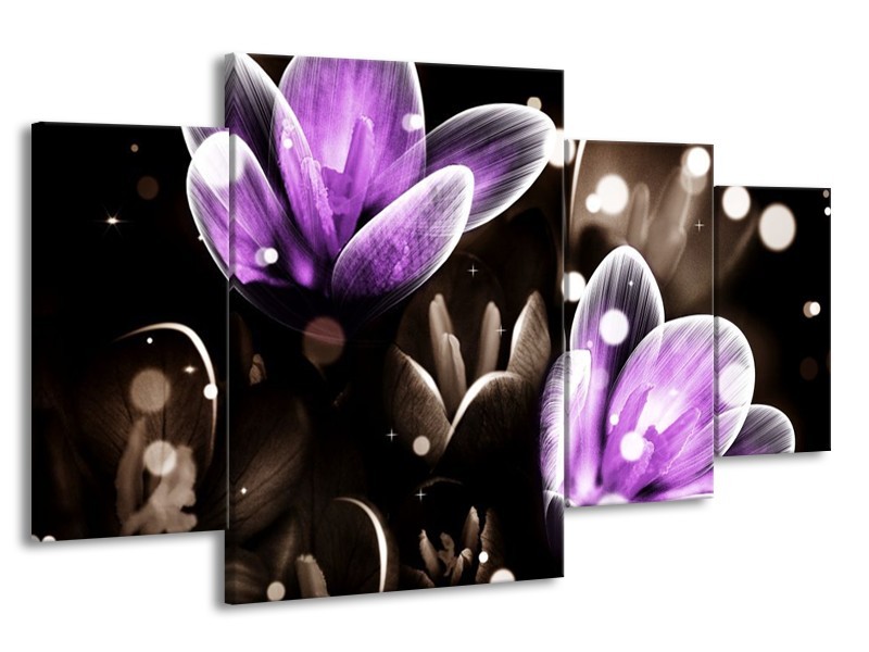 Canvas schilderij Bloem | Paars, Grijs | 160x90cm 4Luik