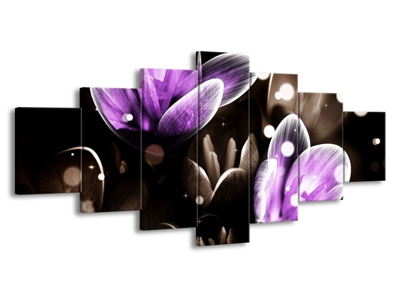 Canvas schilderij Bloem | Paars, Grijs | 210x100cm 7Luik