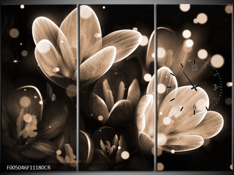 Klok schilderij Bloem | Grijs, Zwart | 111x80cm 3Luik