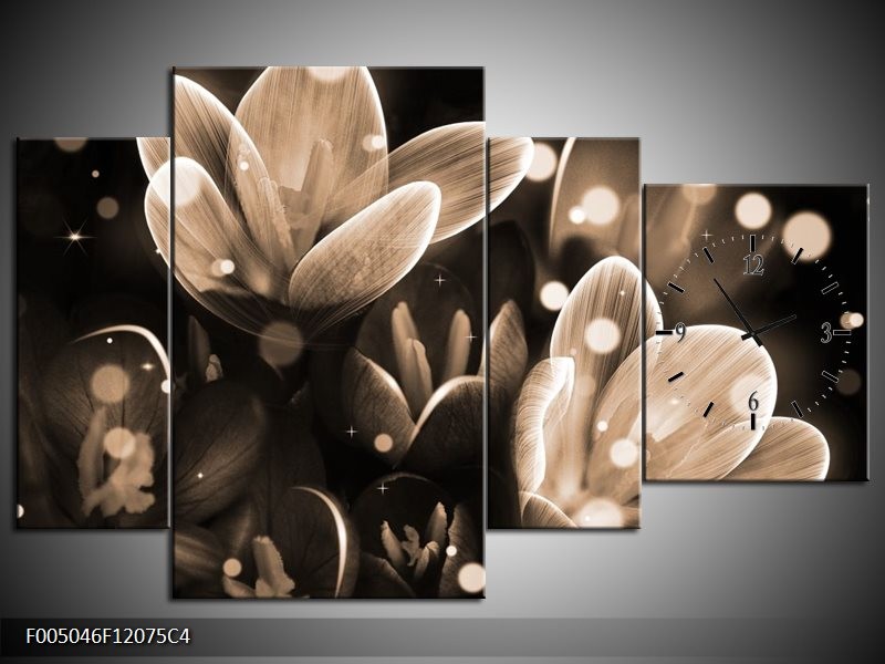 Klok schilderij Bloem | Grijs, Zwart | 120x75cm 4Luik