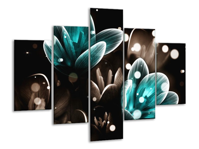 Canvas schilderij Bloem | Blauw, Grijs, Zwart | 100x70cm 5Luik