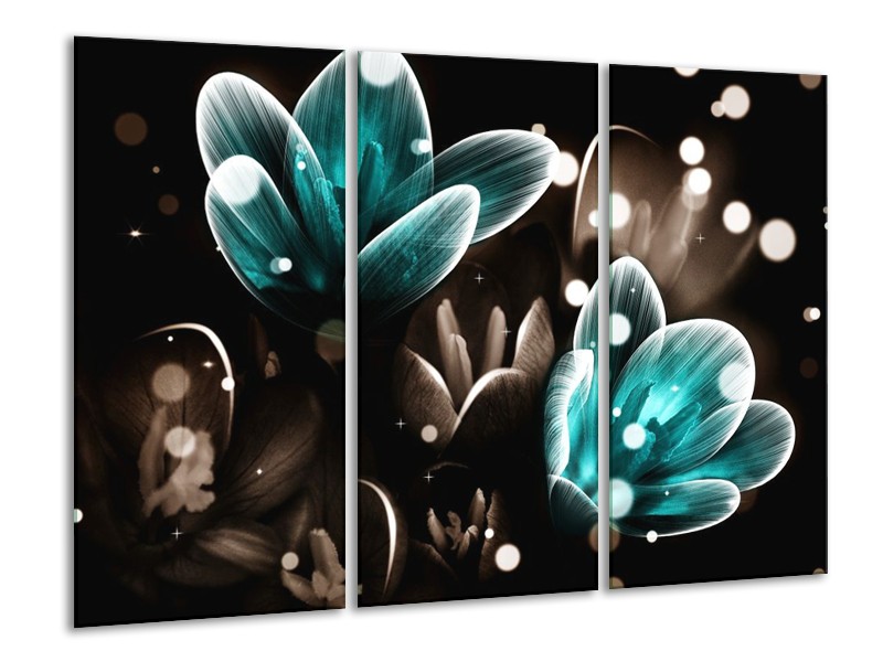 Canvas schilderij Bloem | Blauw, Grijs, Zwart | 120x80cm 3Luik