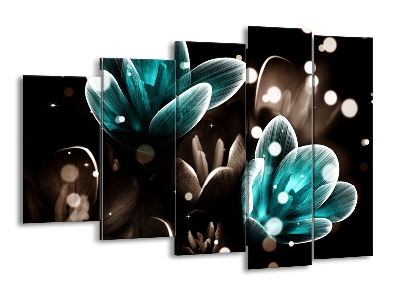 Canvas schilderij Bloem | Blauw, Grijs, Zwart | 150x100cm 5Luik