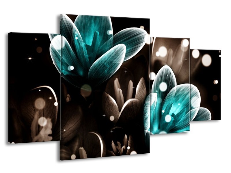 Canvas schilderij Bloem | Blauw, Grijs, Zwart | 160x90cm 4Luik