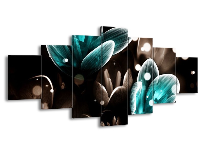 Canvas schilderij Bloem | Blauw, Grijs, Zwart | 210x100cm 7Luik