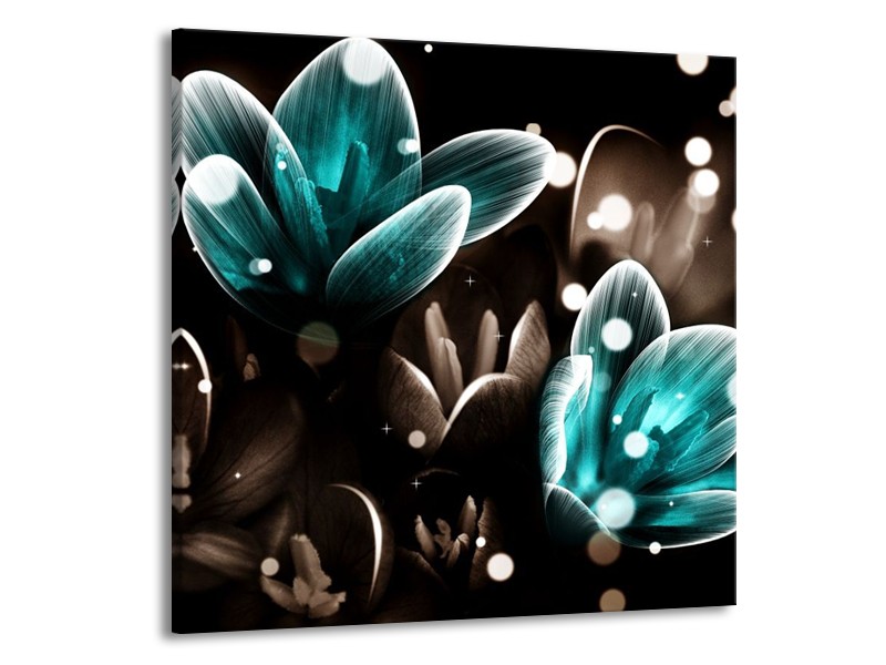 Canvas schilderij Bloem | Blauw, Grijs, Zwart | 50x50cm 1Luik