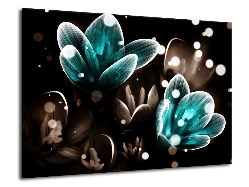 Canvas schilderij Bloem | Blauw, Grijs, Zwart | 70x50cm 1Luik