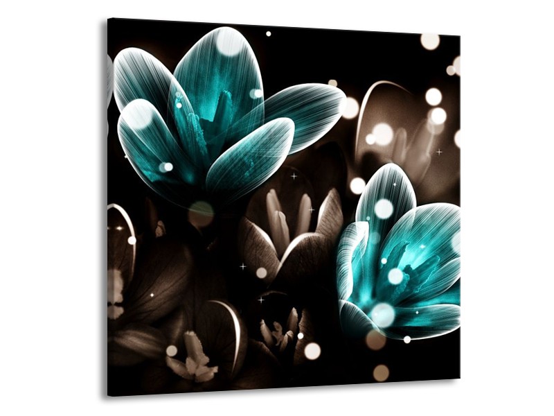 Canvas schilderij Bloem | Blauw, Grijs, Zwart | 70x70cm 1Luik