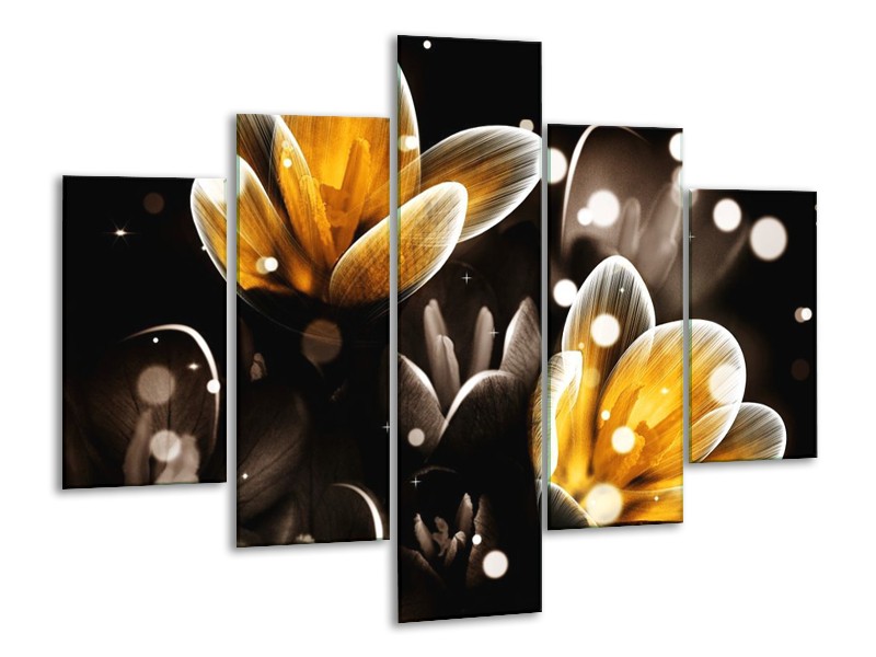 Canvas schilderij Bloem | Geel, Zwart | 100x70cm 5Luik