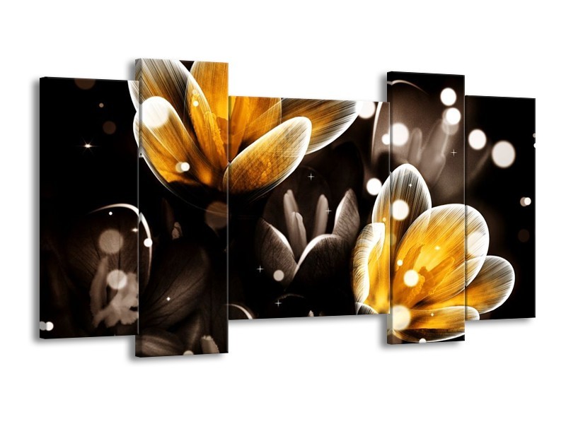 Canvas schilderij Bloem | Geel, Zwart | 120x65 5Luik