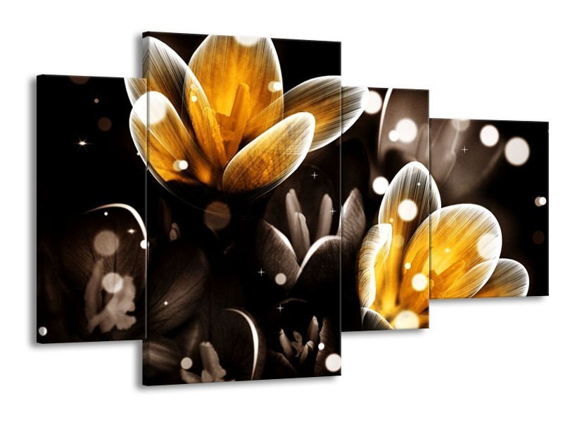Canvas schilderij Bloem | Geel, Zwart | 120x75cm 4Luik