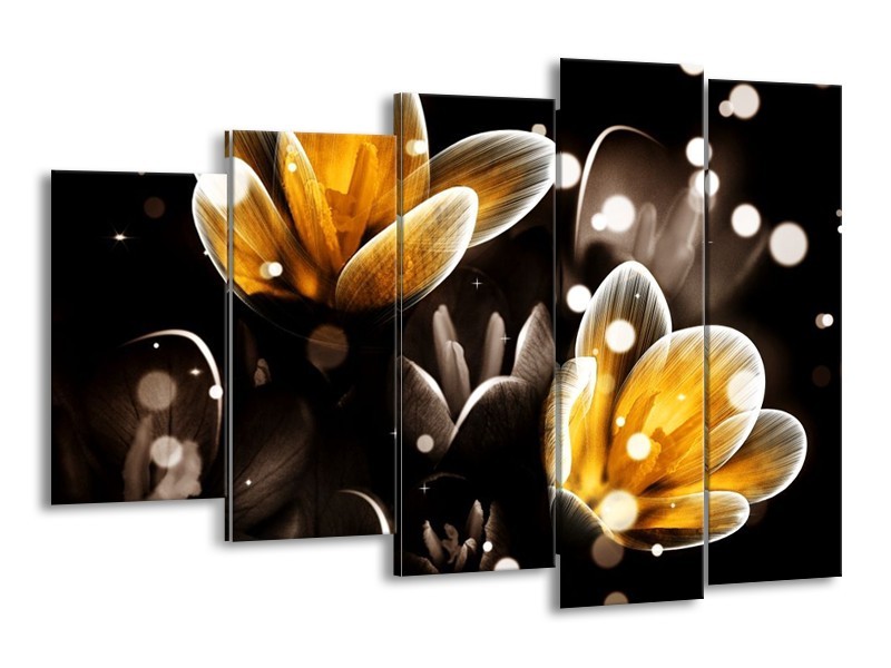 Canvas schilderij Bloem | Geel, Zwart | 150x100cm 5Luik