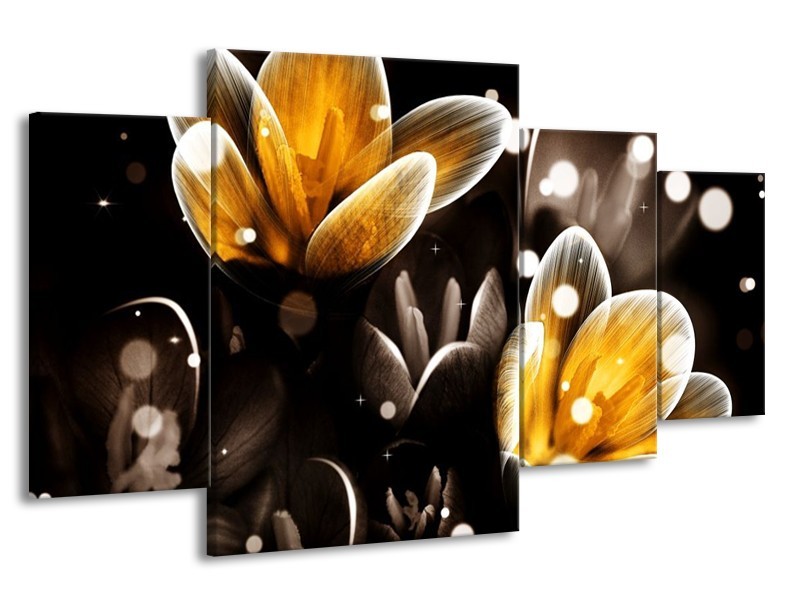 Canvas schilderij Bloem | Geel, Zwart | 160x90cm 4Luik