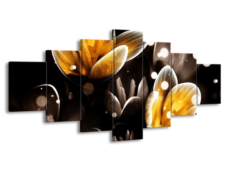Canvas schilderij Bloem | Geel, Zwart | 210x100cm 7Luik