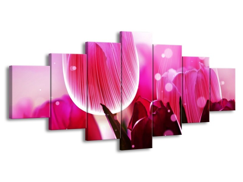 Canvas schilderij Tulp | Roze, Wit, Grijs | 210x100cm 7Luik