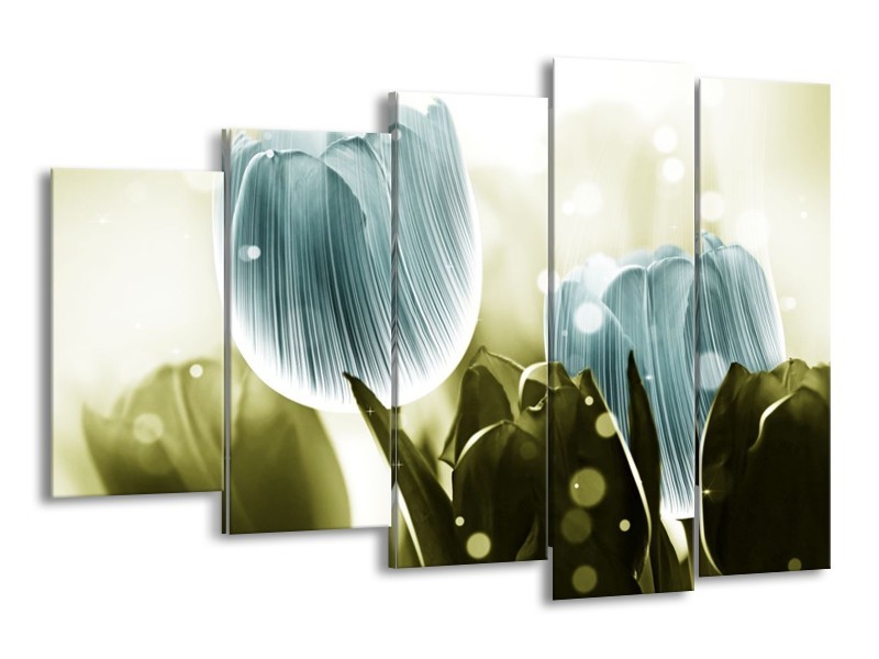 Canvas schilderij Tulp | Blauw, Groen | 150x100cm 5Luik