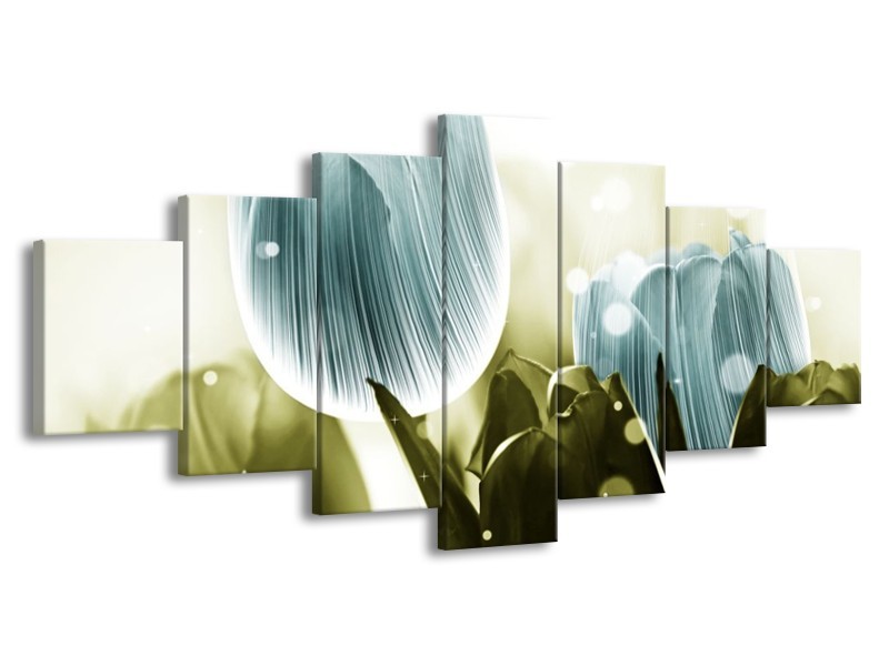 Canvas schilderij Tulp | Blauw, Groen | 210x100cm 7Luik