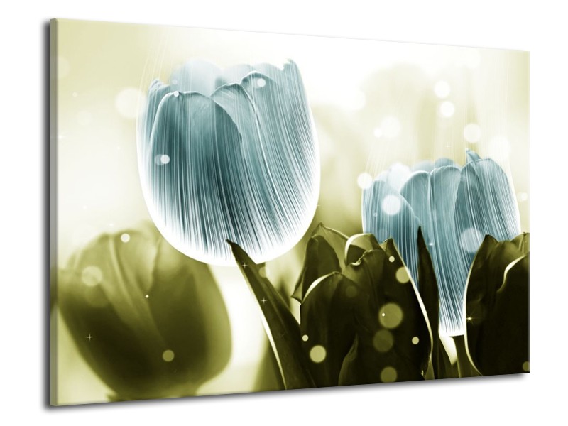 Canvas schilderij Tulp | Blauw, Groen | 70x50cm 1Luik