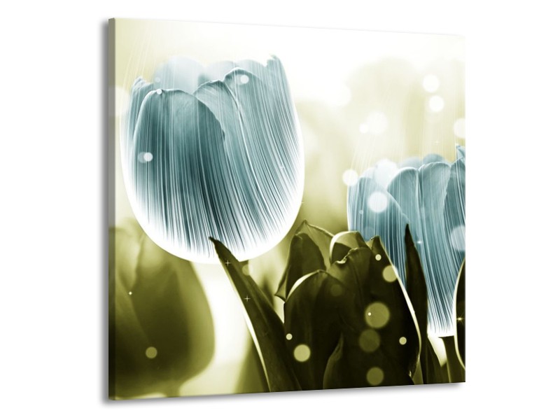 Canvas schilderij Tulp | Blauw, Groen | 70x70cm 1Luik
