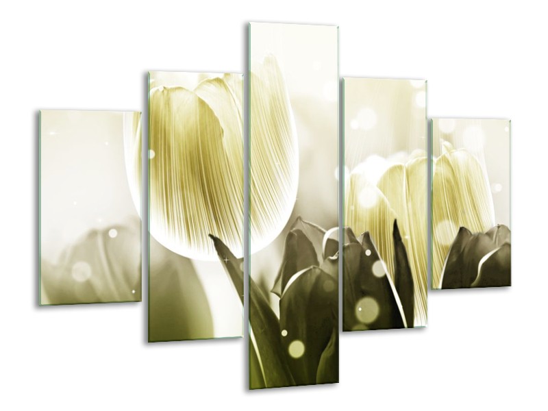 Canvas schilderij Tulp | Wit, Grijs | 100x70cm 5Luik