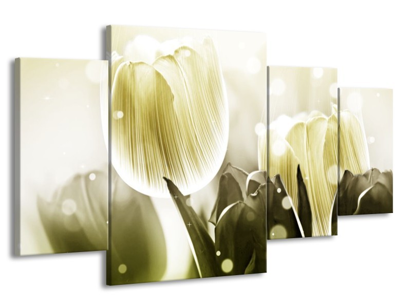Canvas schilderij Tulp | Wit, Grijs | 160x90cm 4Luik