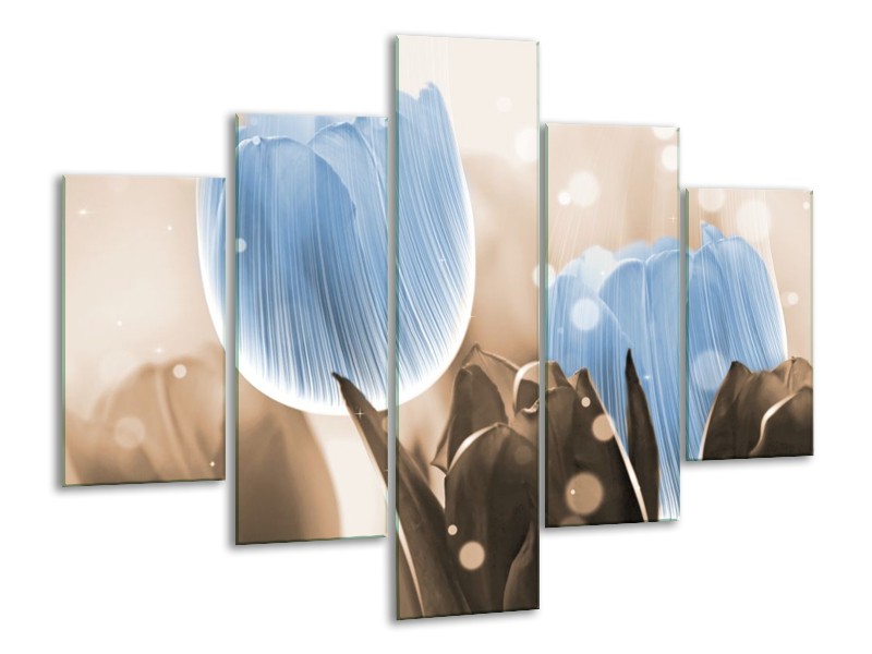 Canvas schilderij Tulp | Blauw, Grijs | 100x70cm 5Luik