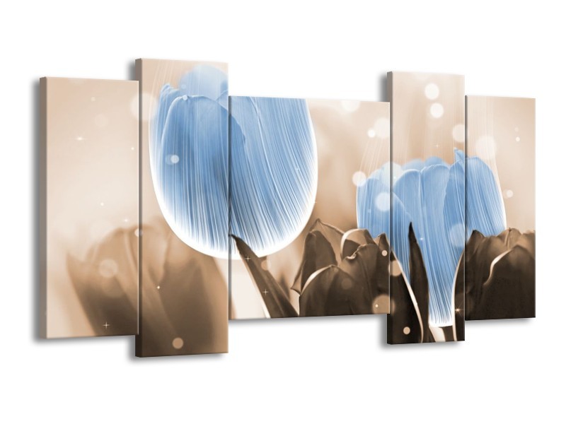 Canvas schilderij Tulp | Blauw, Grijs | 120x65 5Luik