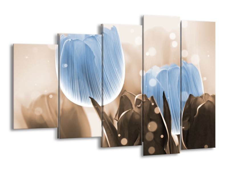 Canvas schilderij Tulp | Blauw, Grijs | 150x100cm 5Luik
