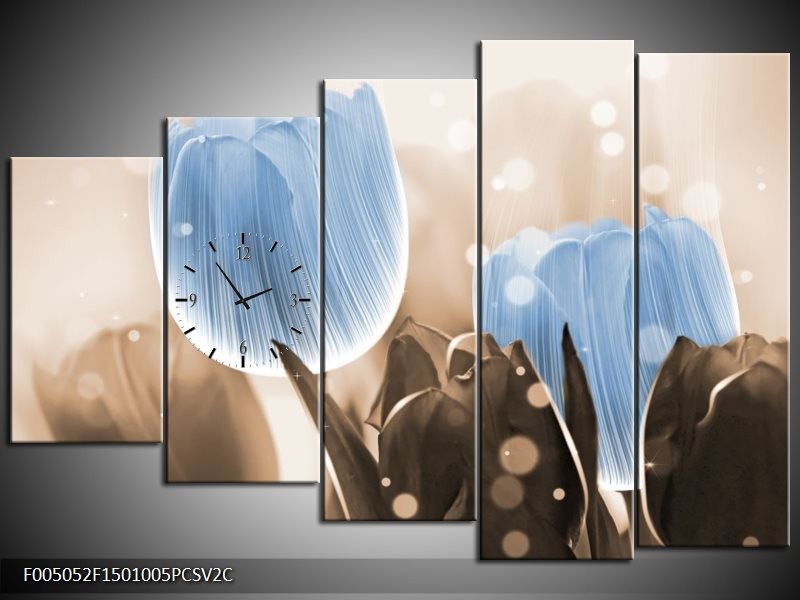 Klok schilderij Tulp | Blauw, Grijs | 150x100cm 5Luik