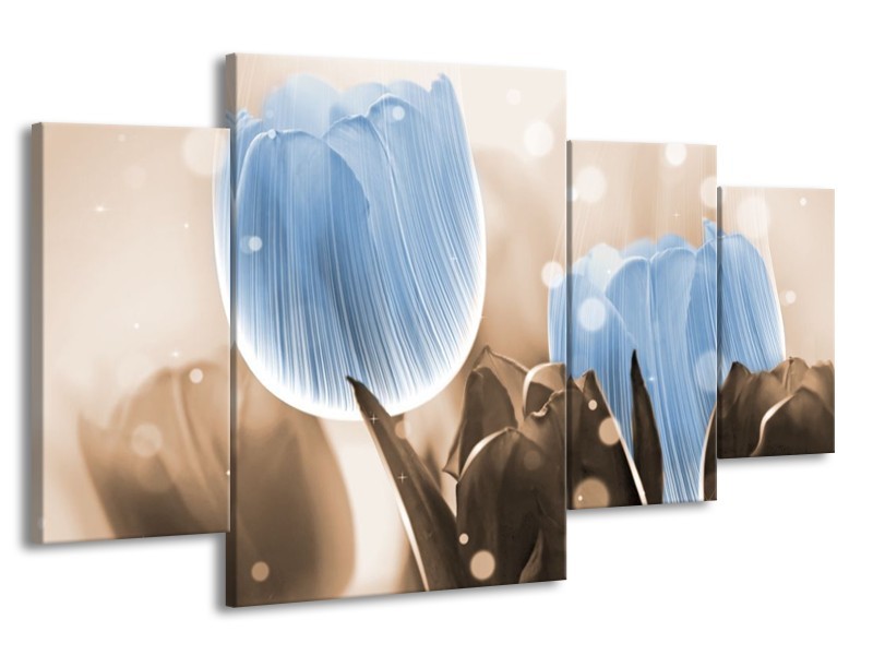 Canvas schilderij Tulp | Blauw, Grijs | 160x90cm 4Luik