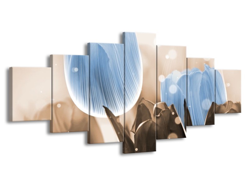 Canvas schilderij Tulp | Blauw, Grijs | 210x100cm 7Luik