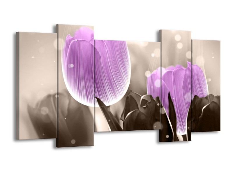 Canvas schilderij Tulp | Paars, Grijs | 120x65 5Luik