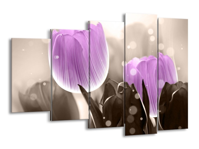 Canvas schilderij Tulp | Paars, Grijs | 150x100cm 5Luik