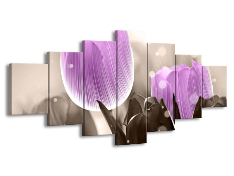 Canvas schilderij Tulp | Paars, Grijs | 210x100cm 7Luik