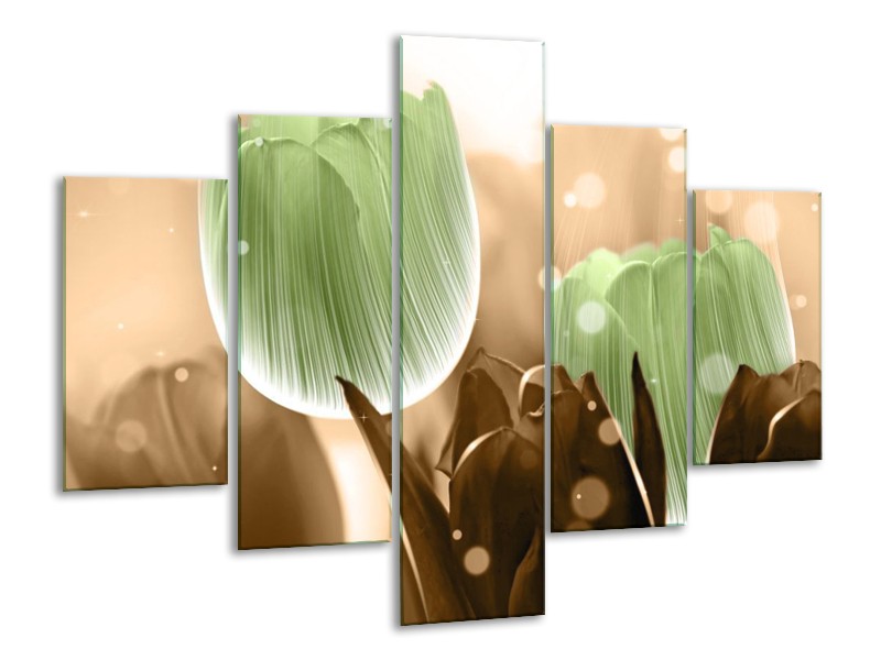 Canvas schilderij Tulp | Groen, Bruin | 100x70cm 5Luik