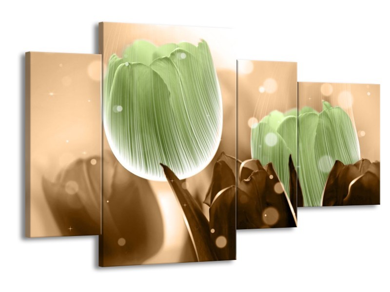 Canvas schilderij Tulp | Groen, Bruin | 120x75cm 4Luik