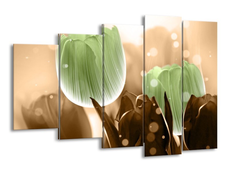 Canvas schilderij Tulp | Groen, Bruin | 150x100cm 5Luik