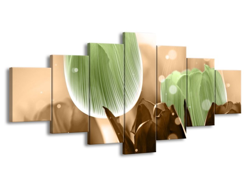 Canvas schilderij Tulp | Groen, Bruin | 210x100cm 7Luik