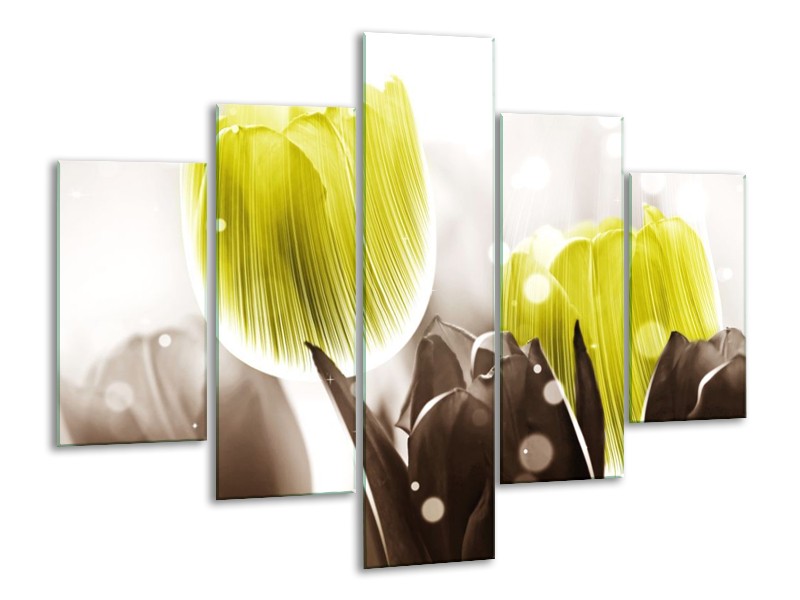 Canvas schilderij Tulp | Geel, Grijs | 100x70cm 5Luik