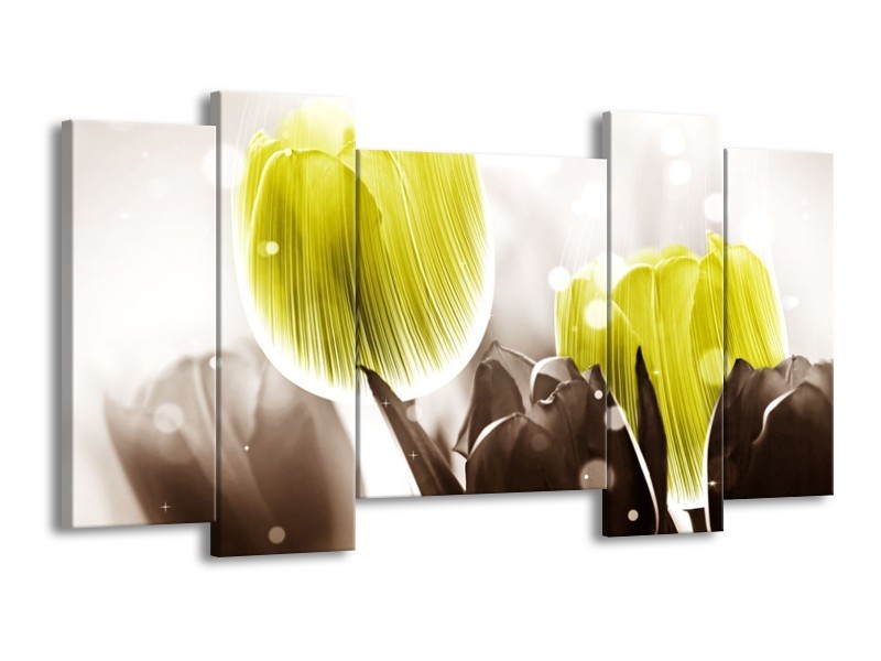 Canvas schilderij Tulp | Geel, Grijs | 120x65 5Luik