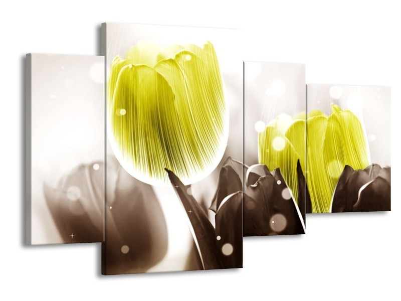 Canvas schilderij Tulp | Geel, Grijs | 120x75cm 4Luik