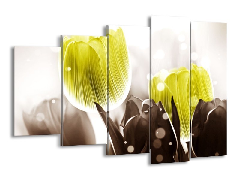 Canvas schilderij Tulp | Geel, Grijs | 150x100cm 5Luik