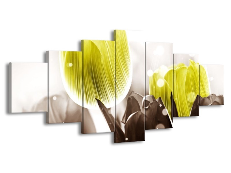 Canvas schilderij Tulp | Geel, Grijs | 210x100cm 7Luik