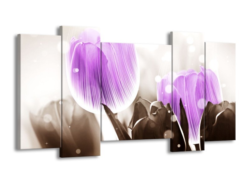 Canvas schilderij Tulp | Paars, Grijs | 120x65 5Luik