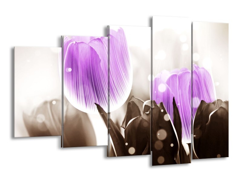 Canvas schilderij Tulp | Paars, Grijs | 150x100cm 5Luik