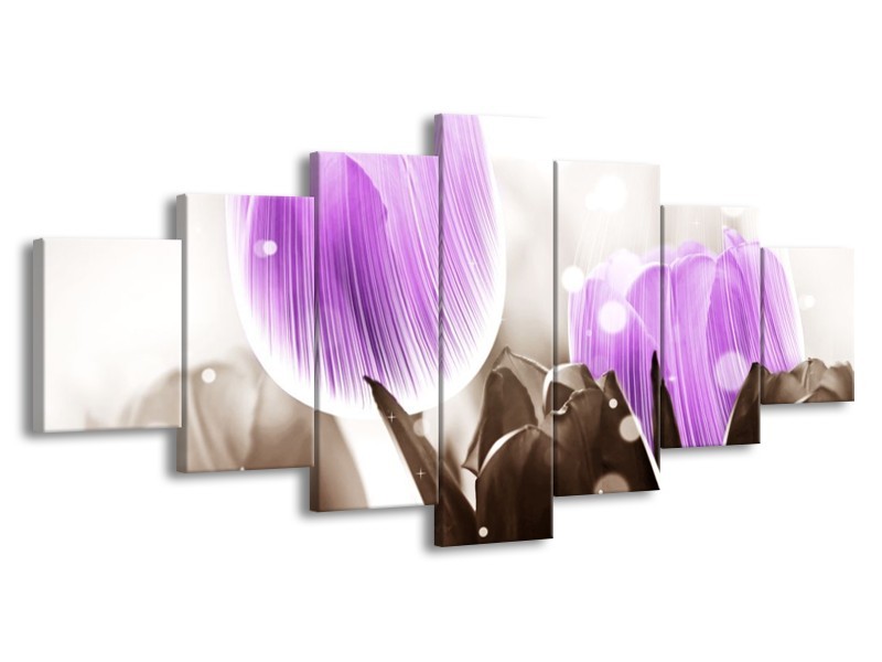 Canvas schilderij Tulp | Paars, Grijs | 210x100cm 7Luik