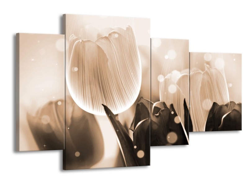 Glas schilderij Tulp | Grijs, Bruin, Zwart | 120x75cm 4Luik