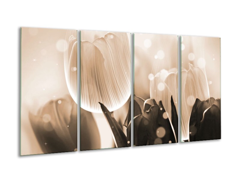 Canvas schilderij Tulp | Grijs, Bruin, Zwart | 160x80cm 4Luik