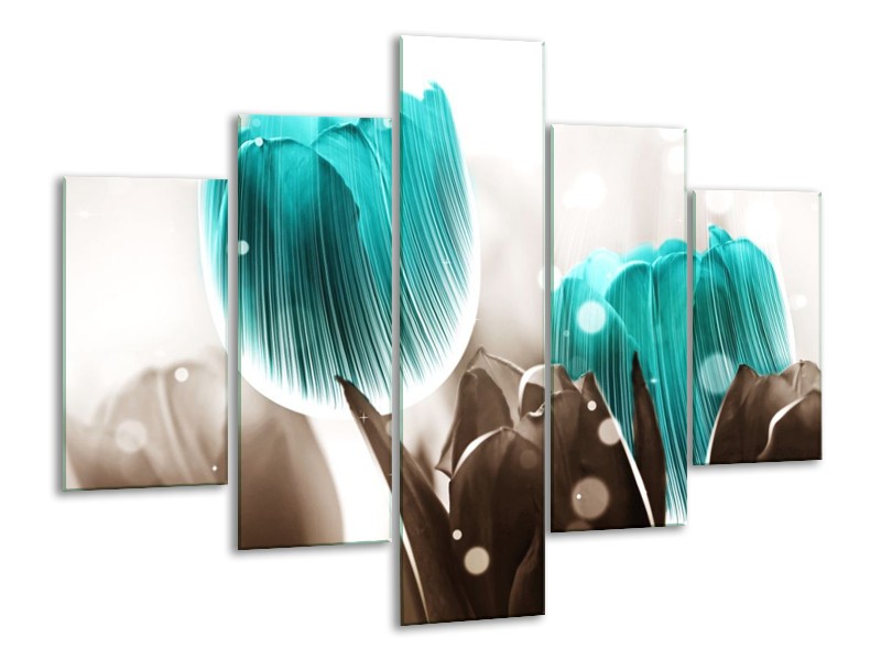 Canvas schilderij Tulp | Blauw, Grijs | 100x70cm 5Luik